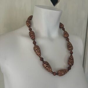 Zebra print and copper stone Beaded Necklace